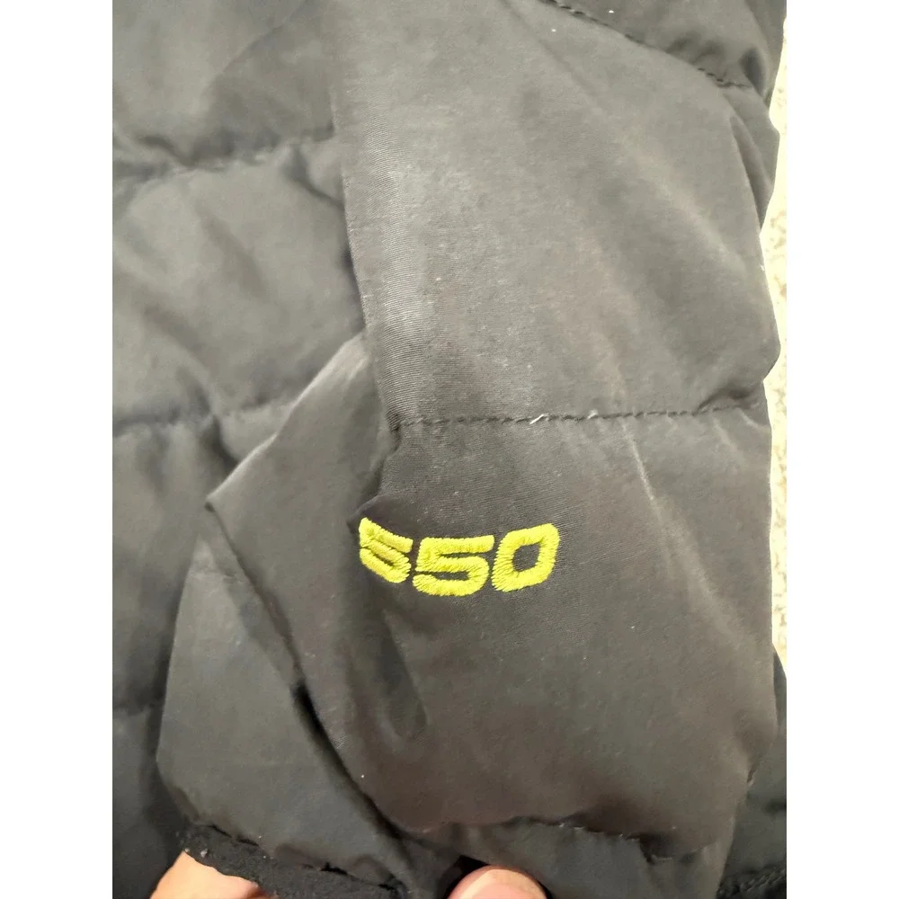 The North Face Mens 550 Down Puffer Jacket Black Lime Green Small Mock Neck Zip